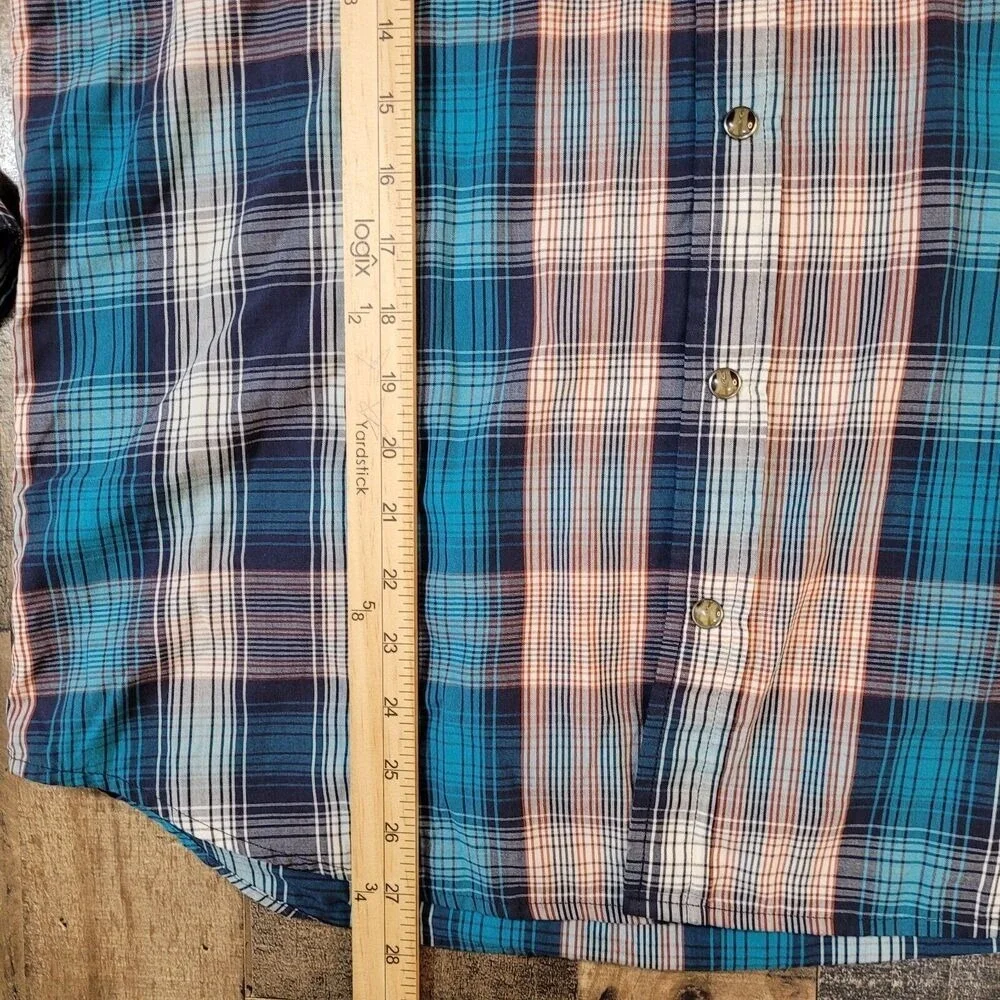 LEVIS Mens‎ Standard Fit Plaid Long Sleeve Snap Button Western Shirt Blue Large